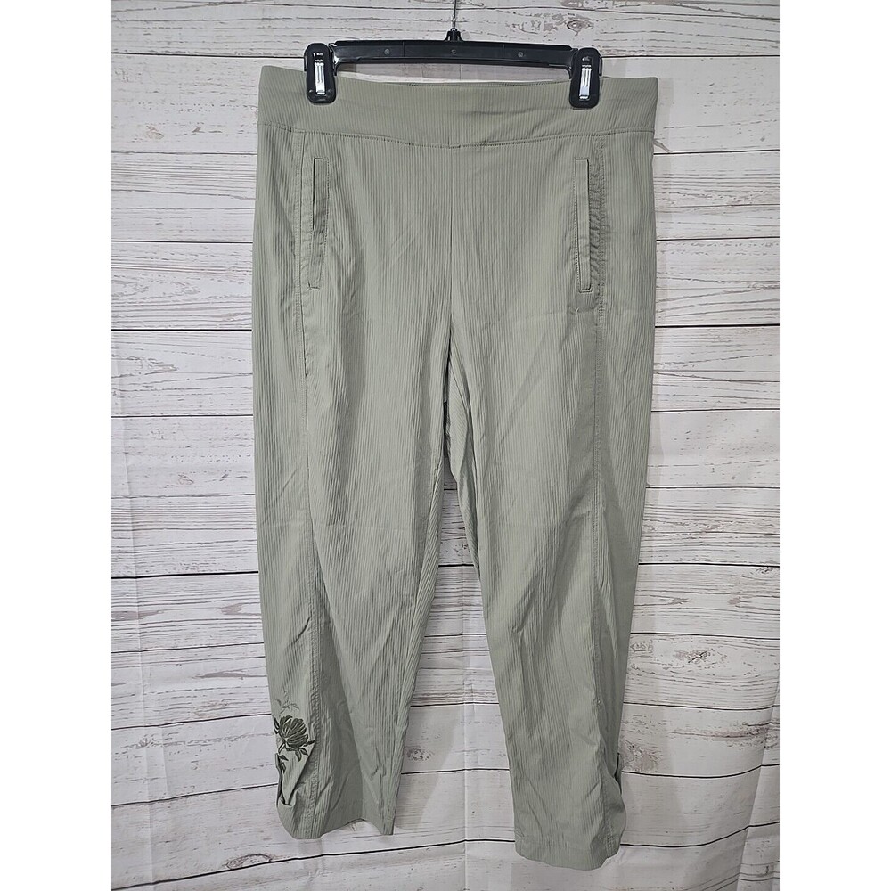 Chico's Zenergy Womens 0.5 (S/6) Leg Pull-on Crop Pants Green Embroidery Floral